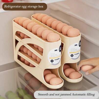 Automatic Rolling Egg Dispenser Organizer For Refrigerator, 4-Tier Space-Saving Egg Holder Tray, Holds 28 Eggs, Durable Plastic Egg Storage Rack For Fridge, Counter, Kitchen Cabinet