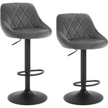 2er-Set Barhocker, Kneipenstuhl mit Rückenlehne, höhenverstellbar und drehbar, gepolsterter Samtsitz, rutschfeste Metallbasis, für Küche oder Hausbar, Dunkelgrau