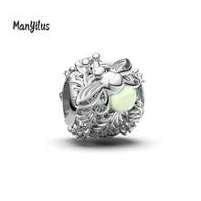 Manyilus 1 Stück 925 Sterling Silber Charm Schmuck - Funkelndes goldenes Pferd Anhänger, süßer Affe-Banane Perle, rosa emaillierte Katzen Perle, MOM Herz Diamant Perle, braune Pilz Perle, leuchtende Glühwürmchen-Pflanze Perle, Kleeblatt Würfel Smaragd Perle, Retro Rosenblatt Anhänger, Mond Katze Charms | Passend für Armbänder, Armreifen, Halsketten | Unisex perfektes Geschenk für Familie & Freunde - Geburtstage, Muttertag, Valentinstag, Abschluss, Freundschaftstag.