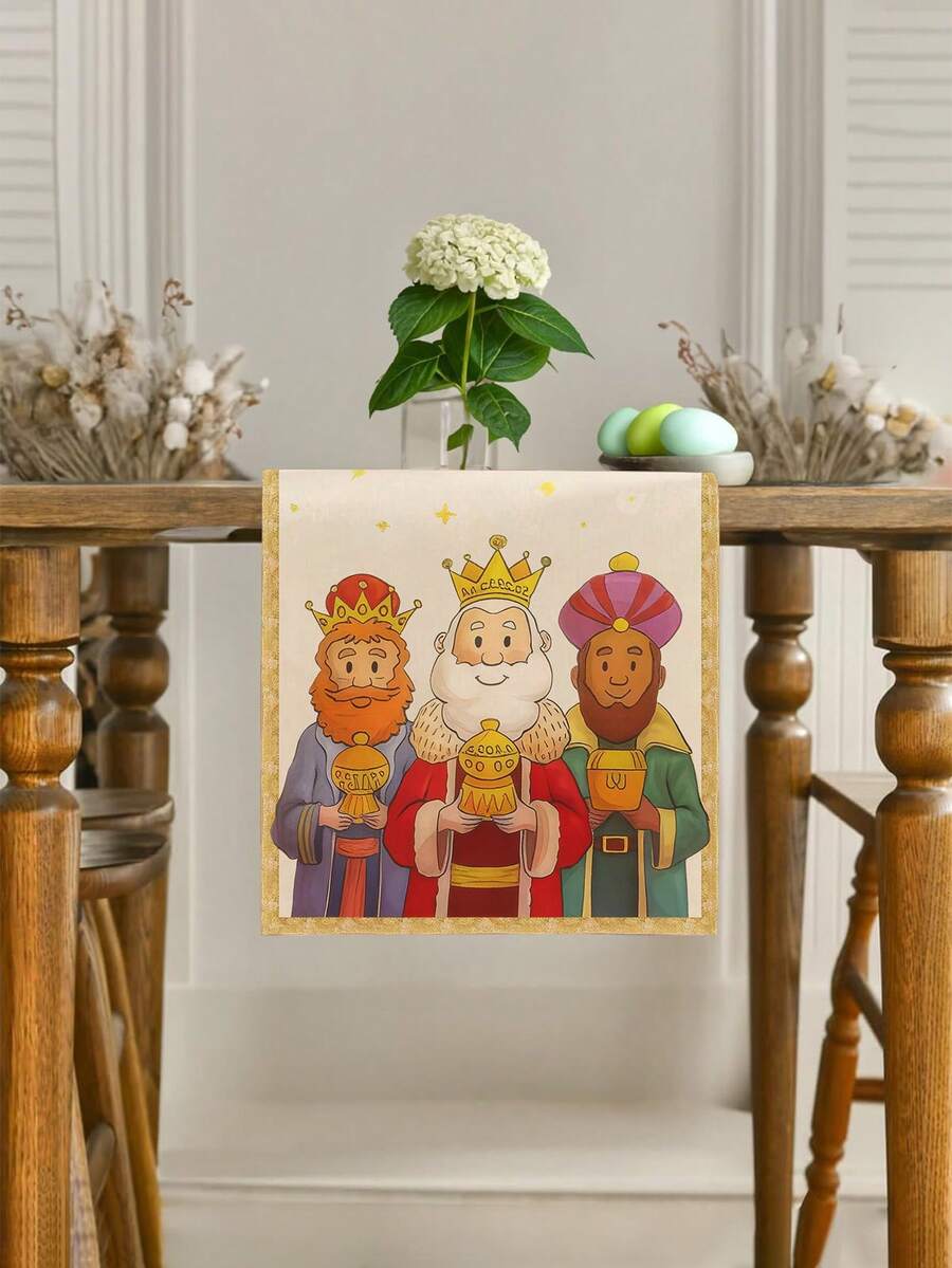 1pc Three Wise Men, Three Magi, Three Kings And Star, Multiple Sizes Available, Table Runner, Table Decoration, Table Cloth, Home Decor, Dining Table Decor, Fireplace Mantel Scarf, Glass Door Window Curtain, Entryway Decor - Multicolor - View 1