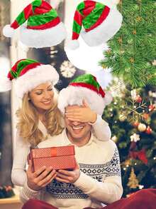 1pc, Holiday Unisex Adult, Velvet Comfort Classic Santa Hat, Suitable For Christmas, Ladies, Men, Holiday Parties - Stripe - View 1