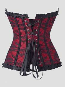Corset, Body Shaping Top, Black And Red Lace Bow Design, Fashionable And Versatile, Suitable For Daily Wear, Masquerade, Christmas Gift, Women's Corset, Women's Corset Top. (With Free Pants) - Red - View 3