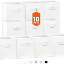 13"X13"X13" 10-Pack Foldable Storage Bins Collapsible Closet & Toy Organization Boxes Space Saving Fabric Cubes For Shelves White - White - View 7