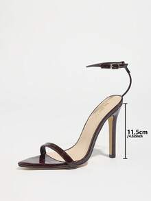 Jin Bei Qi 女士高跟凉鞋，时尚优雅，适合派对、户外活动、宴会，尖头设计，水钻装饰，踝带，适合春夏季，咖啡棕色 - 咖啡棕 - 查看 5