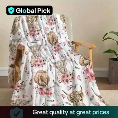 Highland Cow Pattern Soft Fleece Blanket, 1 Count Soft Lightweight Throw Blanket, Cool Bedroom Bedding Blankets, Air-Conditioned Room Blanket, Warm Nap Blanket For Home Office Travel