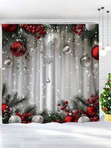 1/4 Pcs Christmas Shower Curtain Set With Holiday Red, Green And White Design - Includes Waterproof Shower Curtain With 12 Hooks, Non-Slip Bath Mat, U-Shaped Toilet Lid Cover And Rug - Perfect For Holiday Bathroom Decor, Multiple Sizes Available