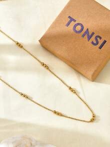 TONSI 1 pièce de mode européenne, américaine, japonaise et coréenne, collier de perles de luxe haut de gamme en acier inoxydable plaqué or 18 carats, design de bille joker. Collier de perles pour femmes, perles inaltérables, bijou de chaîne claviculaire. Convient pour le port quotidien, les sorties, les fêtes, les cadeaux pour les amis, les amoureux, les anniversaires, Halloween, Noël, avec boîte cadeau. - Doré - Voir 2