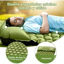 Colchoneta inflable para camping con almohada incorporada, portátil y resistente, ideal para mochileros, senderismo, tiendas de campaña y viajes al aire libre, color verde - 1 - Ver 6
