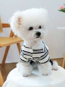 PETCIRCLE 1件宠物衣服，狗狗/猫咪套装，小型犬/幼犬休闲条纹弹力裤，舒适可爱 - 彩色 - 查看 4