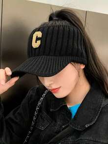 Damska składana dzianinowa czapka beanie z podszewką, akrylowa, nieelastyczna, z płaskim wierzchem, oddychający beret, wzór w paski, nieelastyczna, odpowiednia na każdą porę roku, motyw świąteczny - Wielokolorowy-C - Zobacz 2