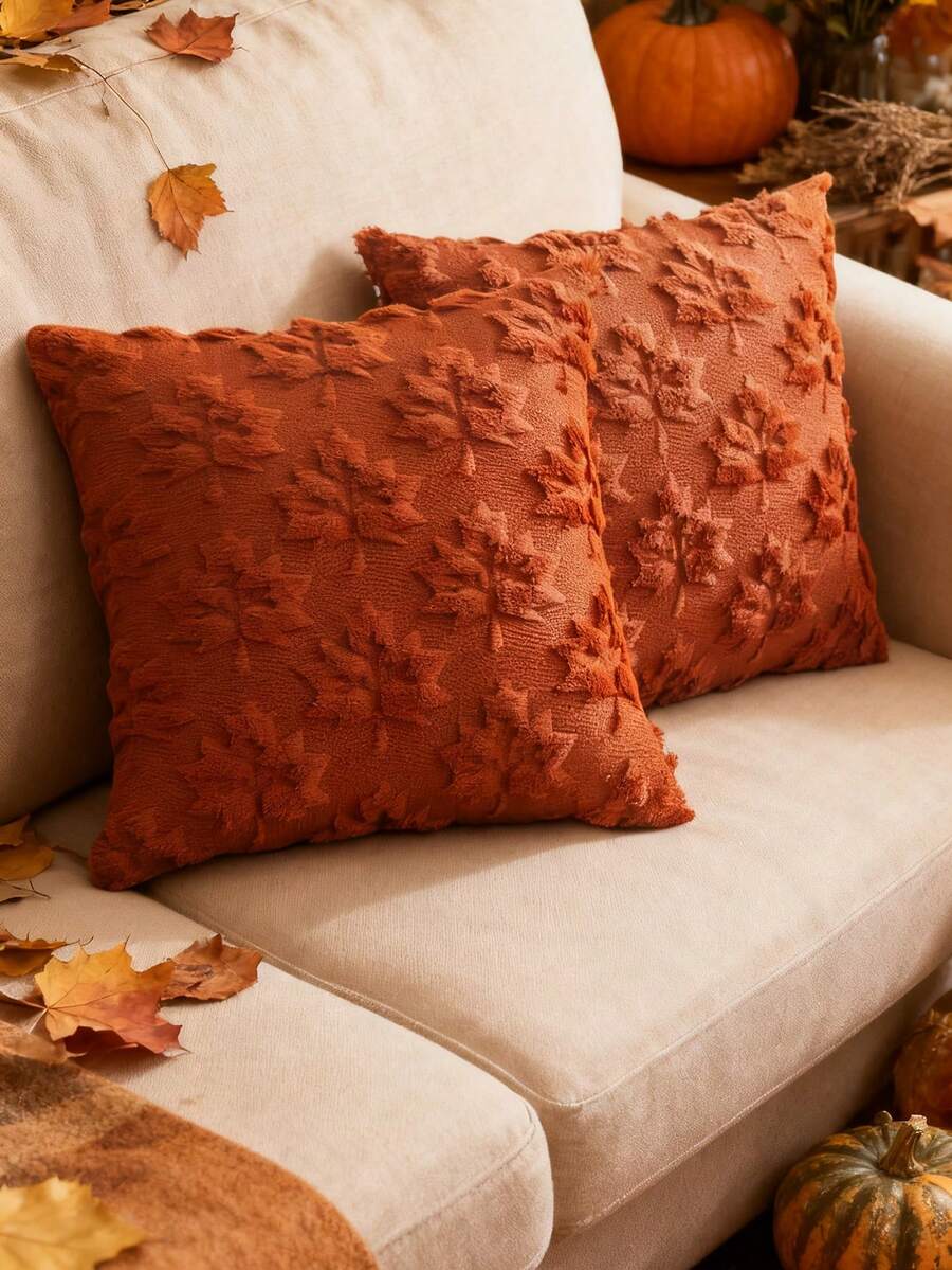 1pc/2pcs Maple Cushions, 18 X 18 Inches, Orange, Farm, Decoration, Autumn Harvest Theme, Festival, Synthetic Hair, Sofa, Bed Or Room - Burnt Orange - View 1