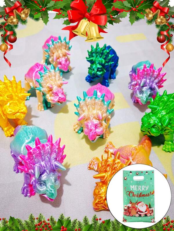 1PC Movable 3D Printed Triceratops Dinosaur With Gift Bag, Perfect For Collectible Figurines, Desktop Decoration, Fidget, Anti Stress, Fidget Toys, Home Office Display, Party Bag Filler, 3D Printed Animals, Dinosaur Toys, Christmas Stocking Fillers, Dinosaur, Birthday Gift, Christmas Gift