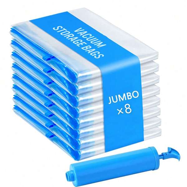 Extra Large 9 Pack Vacuum Storage Bags 100cm X 70cm - Airtight Compression, Ultra Moisture Proof, Zipper Closure, Manual Pump, Built-In Power Supply - Multi-Purpose Plastic Bags For Clothes, Bedding, Dormitory, Moving, Space Saver Bags, Wilderness Survival Storage Space Saver