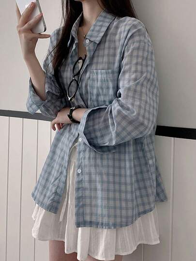 2025 格纹印花休闲百搭长袖衬衫 春季款