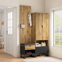 Sairedel Garderobenset mit Schuhbank, Flurgarderobe mit Sitzbank, Garderobe mit Hakenleiste, Schuhbank mit Schubladen, Garderobenset Komplett, Eingangsmöbel Set, Praxis Garderobe