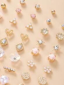 Bộ 30 đôi khuyên tai đính ngọc trai giả kim loại nhỏ hình trái tim đính đá Rhinestone tối giản thanh lịch, quà tặng sang trọng cho phụ nữ - Nhiều màu - Xem 6