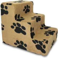 Best Pet Supplies Dog Stairs & Steps - Foam Steps For Small Dogs & Cats, Non-Slip Indoor Balanced Pet Step Support, Dog Ramp, No Assembly, Paw Print On Beige, 3-Step (13.5-Inch Height),21720292 - 米色 - 查看 2