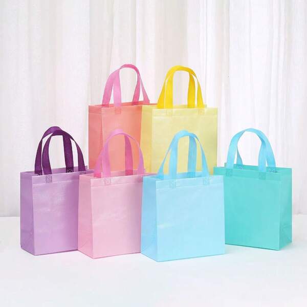 24/18/16/12/6pcs/Set Colorful Non-Woven Fabric Gift Bags With Handles, Suitable For Birthday Parties, Display Shopping And Party Supplies, Applicable For Weddings, Birthdays, Mother's Day, Spring Decorations, Small Gift Packaging