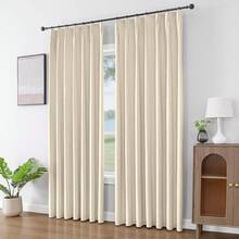 Sheer Curtains 84 Inches Long, White Curtains Living Room 2 Panels Set, Linen Curtains Window Privacy With Filtering (W52 X L84 Inch, Linen), Home Decor - 米色|捏褶 - 查看 2