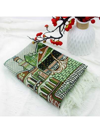 70*110cm Goud Zijden Katoenen Gauze Thin Plaid Carpet, Round Ball Tapijt Mat view 3