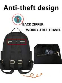 Black Floral Embroidered Multifunctional Backpack - A Fashionable Companion For Study, Commute And Travel. This Backpack Combines Practicality And Aesthetics: The Main Body Is Made Of Durable Black Fabric, Decorated With Delicate Light-Colored Floral And Butterfly Embroidery On The Front.