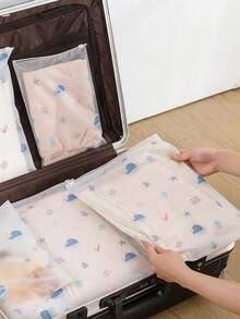 5pcs Whale Pattern Travel Storage Bags, Transparent PVC Clothing Organizer Bags, Waterproof Zipper Packing Cubes, Essential Travel Luggage Organizers - Multicolor - View 6