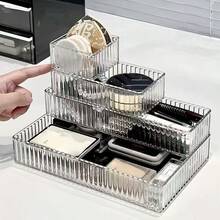 صندوق تخزين مكياج أكريليك كبير السعة، صندوق عرض أدوات التجميل متعدد الوظائف، صينية تخزين مقسمة متعددة الأحجام، أدوات العناية باليدين، صندوق تخزين مستحضرات التجميل، منظم الخزانة، صندوق تخزين المكتب والخزانة، ملحقات الحمام، منظم الوجه والأدراج، منظم متعدد الأغراض لتخزين المنزل