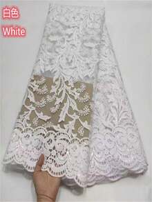 白色 5 码/1 码法国亮片薄纱蕾丝面料 2026 皇家蓝色热销尼日利亚网眼蕾丝面料非洲蕾丝面料适用于婚礼派对