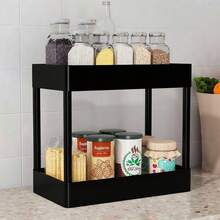 Estante Móvil con Ruedas y Diseño Rectangular – Disponible en 2, 3 y 4 Pisos, Solo Modelos de 3 y 4 Niveles con Ruedas Móviles Ideal para Espacios Reducidos - Estante Organizador Multifuncional Rectangular con Ruedas – Configuraciones de 2, 3 y 4 Pisos para Almacenamiento Inteligente - Negro - Ver 3