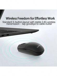 Lenovo N210便攜式無線滑鼠 輕薄設計易攜帶 低功耗自動休眠 精準感應器 防滑滾輪 即插即用穩定連接 - 黑色 - 查看 3