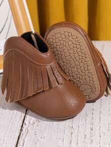 1 Đôi bốt cổ điển cho trẻ sơ sinh, thân trên bằng da PU, mềm mại, thoải mái, nhẹ, khóa kéo bên hông tiện lợi, mùa thu/đông - màu nâu - Xem 4