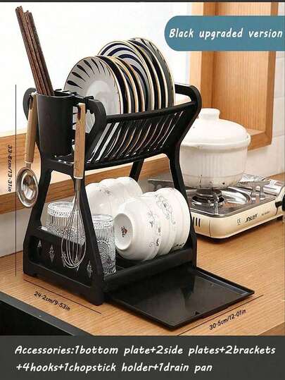 不带餐具架和沥水盘的碗碟架/带餐具架和沥水板的碗碟架、节省空间的碗碟架、厨房台面碗碟架、厨房沥水架、餐具收纳架、双层碗碟收纳架、厨房收纳架、厨房用品
