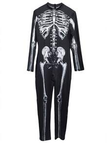 男女通用骷髅数码印花万圣节角色扮演连体衣