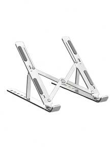 1PC Silver Aluminum Laptop Stand - Desktop Vertical Cooling Stand, Foldable & Height-Adjustable For Home Office & Gaming Setup