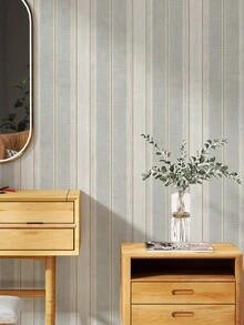 1 Roll 45cm X 200cm/300cm/500cm Peel And Stick Wallpaper, Modern Minimalist Striped Pattern, Gray And Beige, PVC Material, Suitable For Bathroom, Vanity, Bedroom, Closet, Entryway Decor - Multicolor - View 5