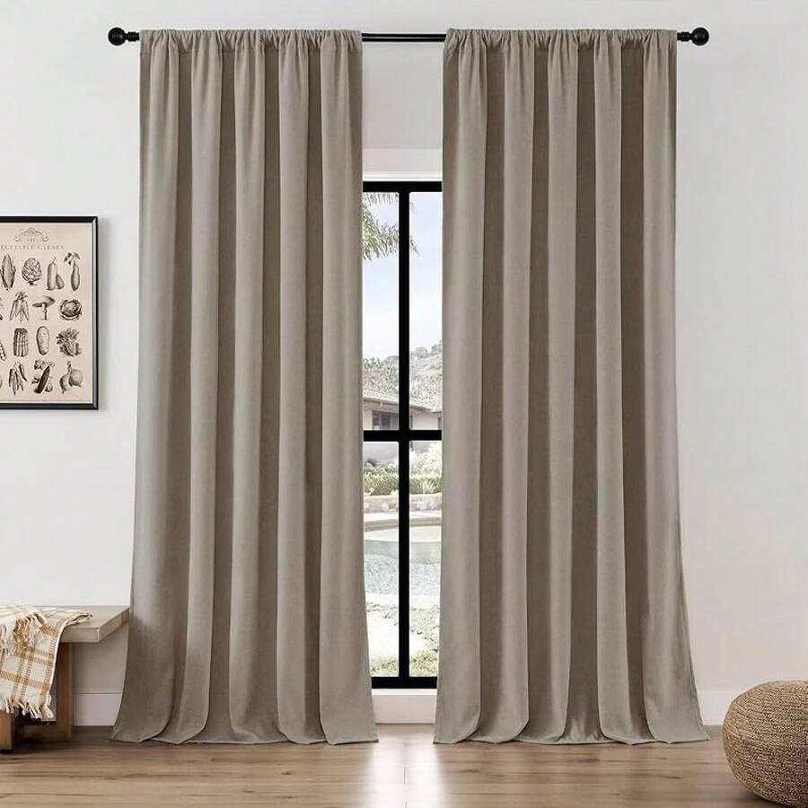 Sheer Curtains 84 Inches Long, White Curtains Living Room 2 Panels Set, Linen Curtains Window Privacy With Filtering (W52 X L84 Inch, Linen), Home Decor - 厚亞麻布 - 查看 1
