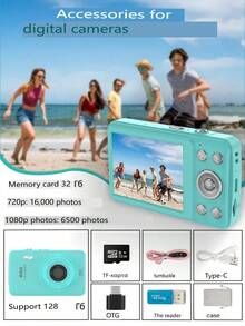 W&O 2025 New 1080P FHD Digital Camera With 32GB Card, Compact Small Cheap Cameras, Rechargeable Photography Camera, 48MP Auto Focus Camera, Puzzle Game,Very Suitable For Entry-Level Novice Photography And Video Recording Enthusiasts. Budget-Friendly Holiday Gift (Thanksgiving, Christmas, Halloween) - 藍色 - 查看 10