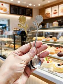 1/5/10 Pcs Creative Stainless Steel Spoons - Cat Paw, Shell, Bull Head, Sunflower Designs, Handmade Mirror Polished Mugs, Coffee & Dessert Spoons - Multicolor - View 7