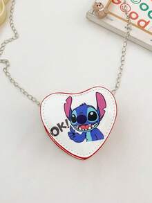 Stitch Individual Print Heart Shaped Pouch, Multiple Adorable Cartoon Designs Available, High-Quality PU Material, Lightweight Zipper Closure, Metal Chain Strap, Anime Fan Collectible Peripheral, Adds Vibrancy & Romance To Daily Outfits, .