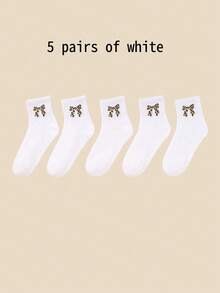 10/5 Pairs Kids Leopard Print Bow & Heart Design Ankle Socks, Soft Breathable Short Socks, Non-Fading, Suitable For Girls All Seasons - Multicolor - View 27