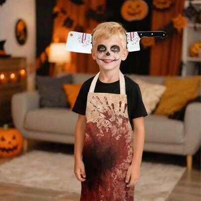 1 件万圣节儿童围裙，带有血腥飞溅设计，适合鬼屋服装，逼真的恐怖角色扮演配件，适合节日派对