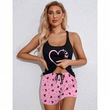 Women's Cami Pajama Set Sleeveless Racerback Tank Top Soft Sleepwear For 2025 - Butterfly Print - View 2
