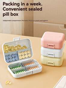 Przenośny, wodoodporny pojemnik na tabletki, miniaturowe, szczelne pudełko do przechowywania leków, organizer na tabletki podróżne z oddzielnymi przegródkami, kieszonkowy pojemnik na tabletki, pojemnik z przegrodą na witaminę i olej rybi, odpowiedni na kemping, piesze wędrówki, wędkowanie, wspinaczkę górską i podróże - Wielokolorowe - Zobacz 1