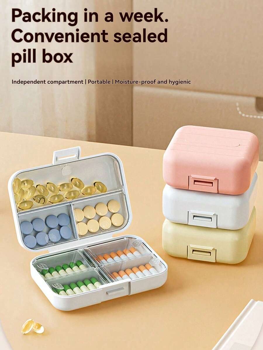 Przenośny, wodoodporny pojemnik na tabletki, miniaturowe, szczelne pudełko do przechowywania leków, organizer na tabletki podróżne z oddzielnymi przegródkami, kieszonkowy pojemnik na tabletki, pojemnik z przegrodą na witaminę i olej rybi, odpowiedni na kemping, piesze wędrówki, wędkowanie, wspinaczkę górską i podróże - Wielokolorowe - Zobacz 1