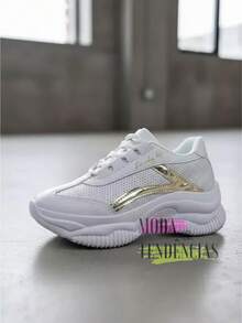 Women's Platform Sneakers, Beautiful, Comfortable And Resistant (LARGE SIZE) - White Gold - View 15