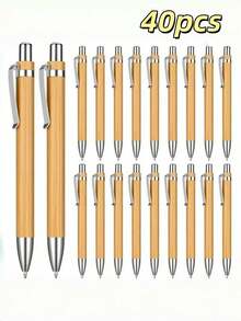 100/50/10 buc Pixuri retractabile din bambus, design cu ax din bambus, la modă, potrivite pentru birou, afaceri, școală și diverse activități, pixuri cadou cu buton, alegere ideală de cadou (cerneală neagră) Înapoi la școală