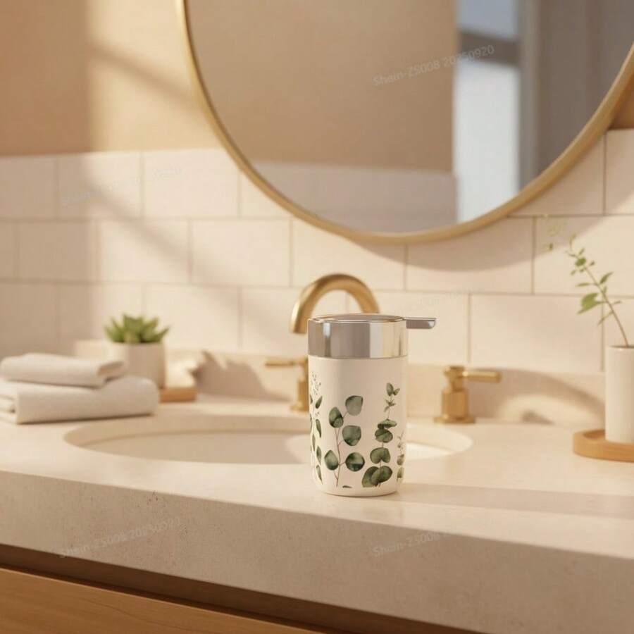 Juego de baño con estampado vegetal 5 piezas multifuncional organización duradero limpieza hogar baño familias - Verde menta 3 - Ver 1