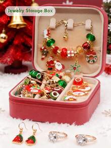 1 Stück Schmuckaufbewahrungsbox im Weihnachtsdesign mit Weihnachtsmann/Weihnachtsbaum als Geschenk für Frauen, Mini Schmuckorganizer, Geschenk für Frauen, große Kapazität, Reiseessentiell, für Urlaub, Strand, Badezimmer, Schlafzimmer