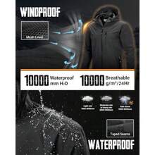 33000ft Men's Packable Rain Jacket Lightweight Rain Shell Jacket With Hood Waterproof Raincoat For Cycling - 黑色+小號 - 查看 3