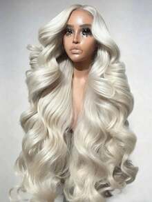 Platinum Blonde 180 Density Body Wave Lace Front Wigs Human Hair With Baby Hair 13x6 HD Transparent Lace Frontal Human Hair Wigs For Women Pre Plucked Bye Bye Knots Brazilian Remy Curly Human Hair Wig Natural Hairline - Màu be - Xem 1